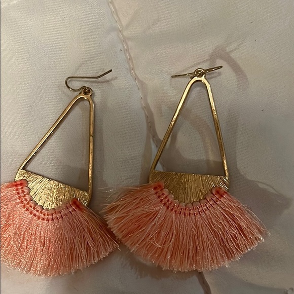 Elegant Pink and Gold Fringe Earrings - Picture 3 of 3